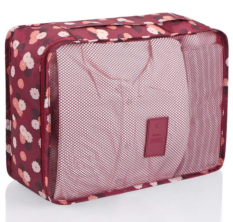 Mossio Travel Cubes,Mossio 7 Piece Compact Carry On Luggage Organizer Value Folders Travel Bag Wine Flower - Image 5