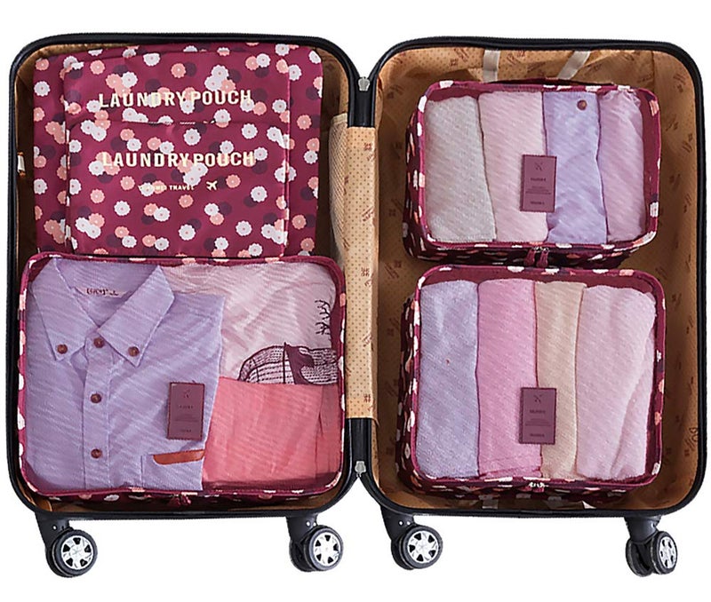 Mossio Travel Cubes,Mossio 7 Piece Compact Carry On Luggage Organizer Value Folders Travel Bag Wine Flower - Image 3