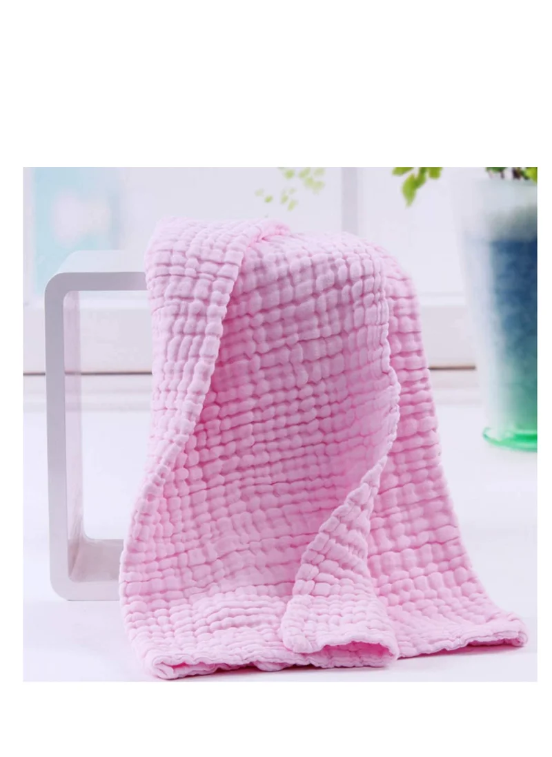 أنفي بيبي Set of 3- Organic 6 layered Muslin Bath Towel- Pink/White/White