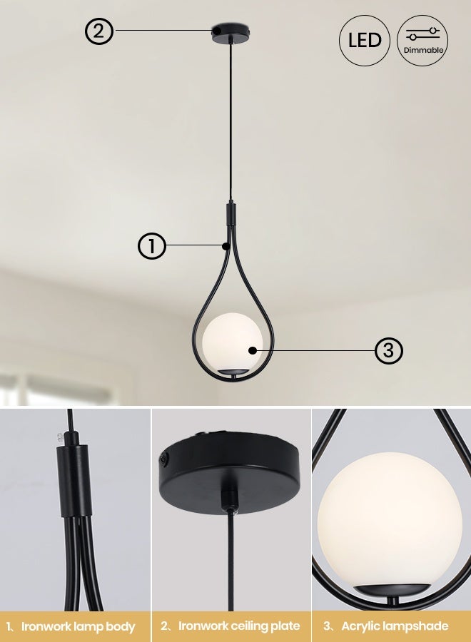 YATAI LIGHTING Modern LED Drop Pendant Light, 45cm Black Hanging Lamp with E27 Bulb Included, Adjustable Height, 3-Color 3000K-6000K Wall Switch Control, Minimalist Pendant for Bedroom and Kitchen Island - Image 4