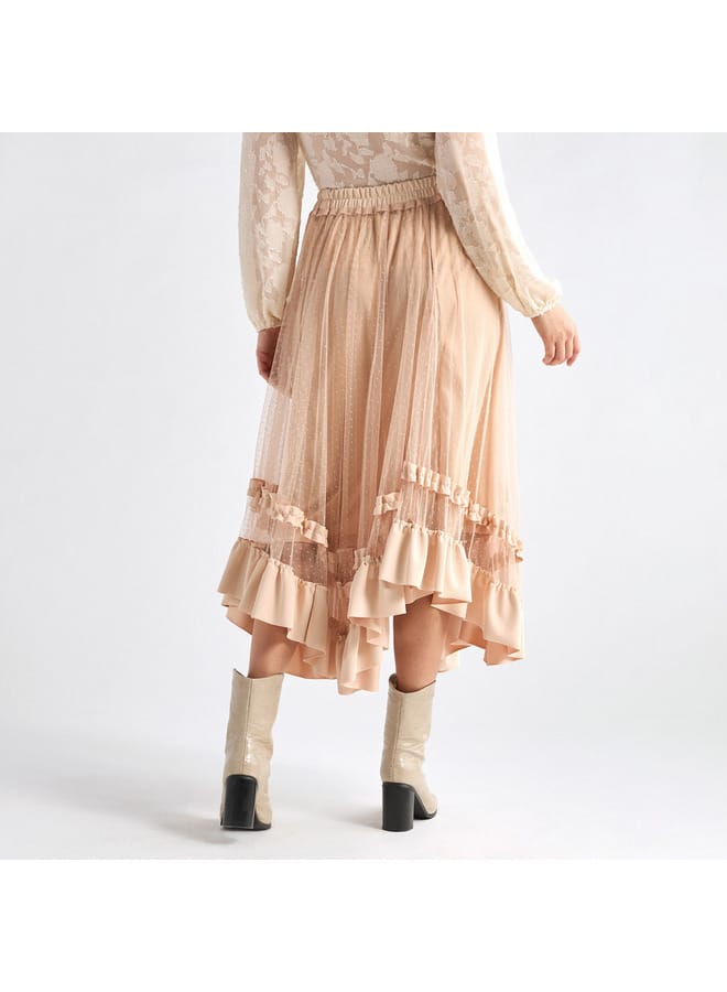 Splash FAV Textured Asymmetric Skirt with Ruffle Detail - Image 3