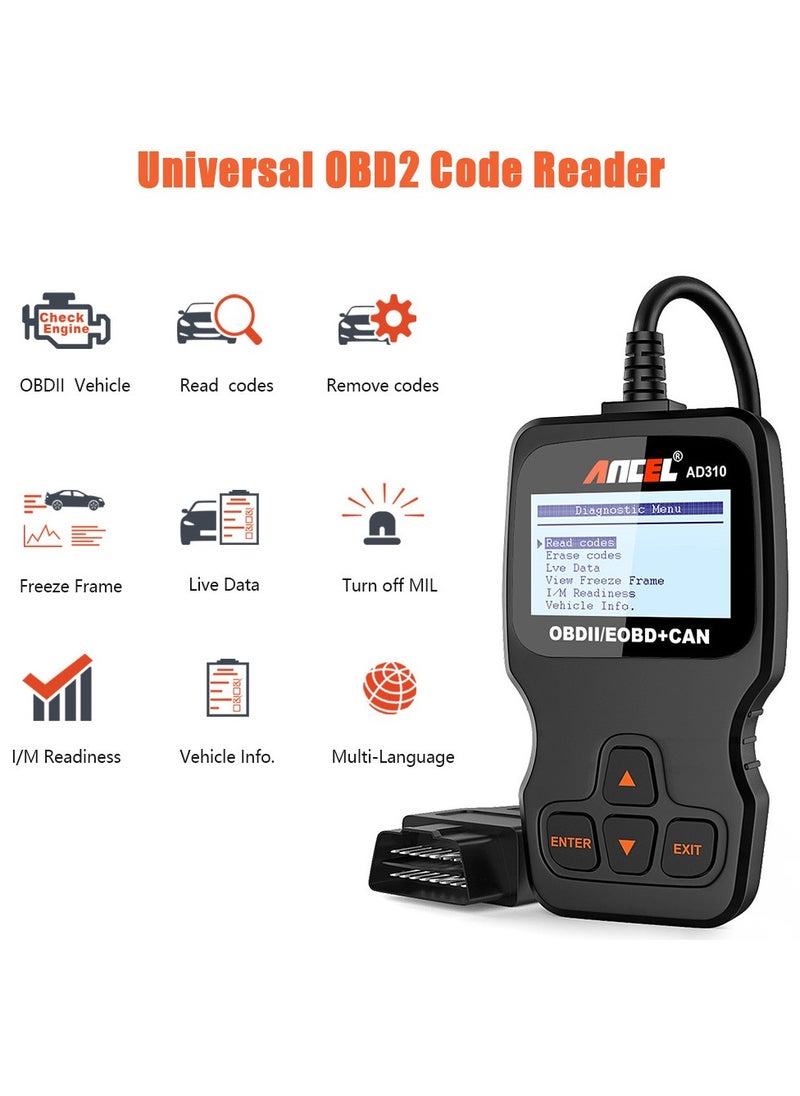 Ancel - ANCEL AD310 Classic Enhanced Universal OBD II Scanner Car Engine Fault Code Reader CAN Diagnostic Scan Tool-Black - Image 1