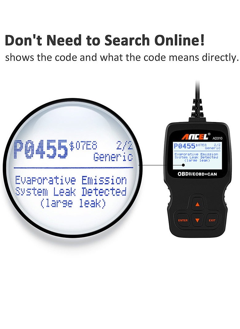 Ancel - ANCEL AD310 Classic Enhanced Universal OBD II Scanner Car Engine Fault Code Reader CAN Diagnostic Scan Tool-Black - Image 1