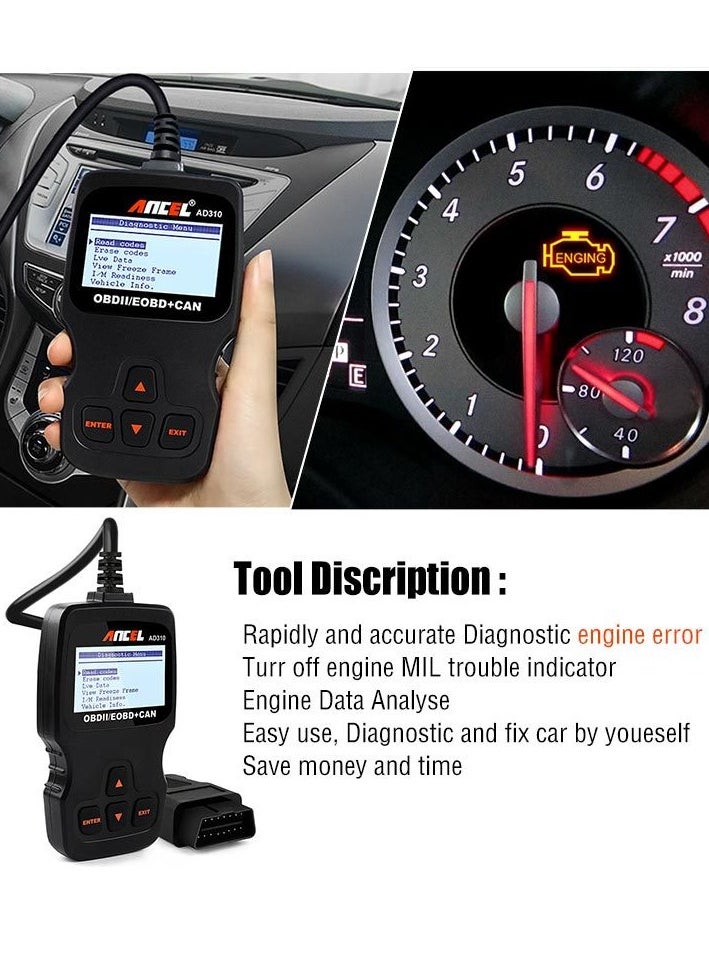 Ancel - ANCEL AD310 Classic Enhanced Universal OBD II Scanner Car Engine Fault Code Reader CAN Diagnostic Scan Tool-Black - Image 1