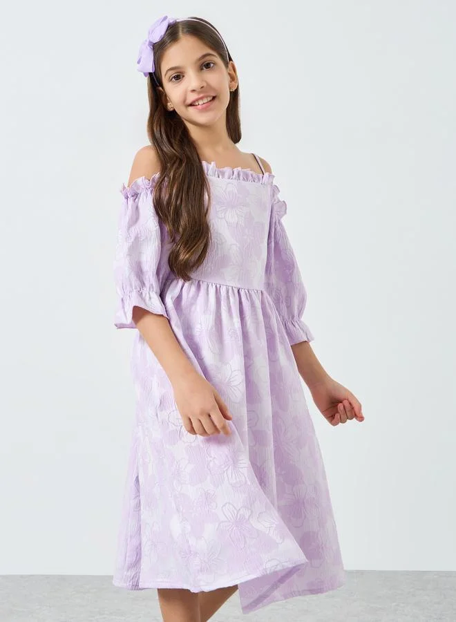 Styli Girls Lilac Floral Cold Shoulder Midi Dress
