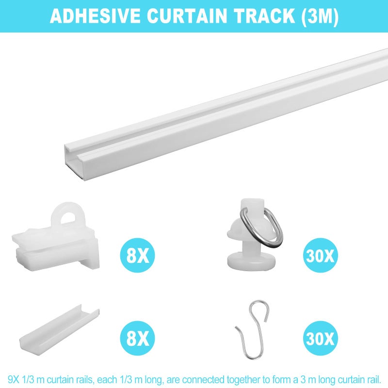 Wadoy Self Adhesive Curtain Track,9.8FT Ceiling Curtain Track No Drill,Curtain Track Ceiling Mount, Curtain Track for RV,Trailer,Home - Image 4