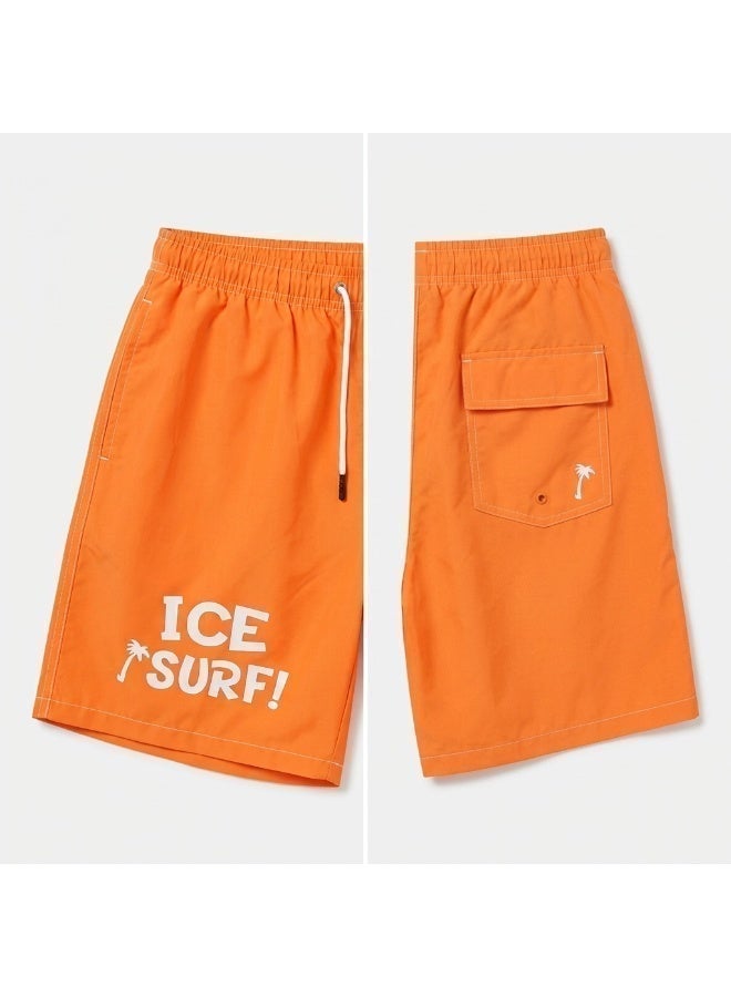 IceZone Men's Quick-Dry IceSurf Board Shorts, Orange with Mesh Lining & Pockets - Image 3