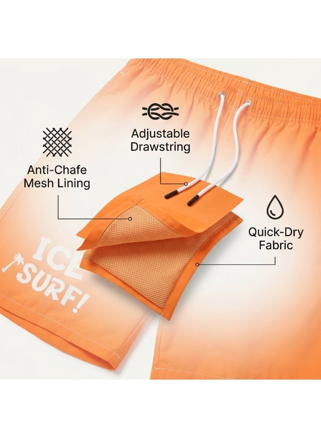 IceZone Men's Quick-Dry IceSurf Board Shorts, Orange with Mesh Lining & Pockets - Image 4