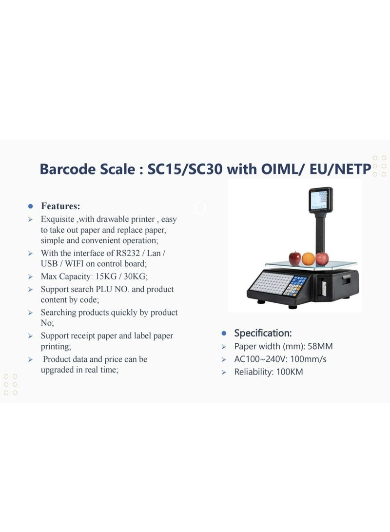 ATP Norx Barcode Label Scale SC 30 Barcode Scale Supermarket Commodity Weight Price Calculation Digital Electronic Weight Scale - Image 2