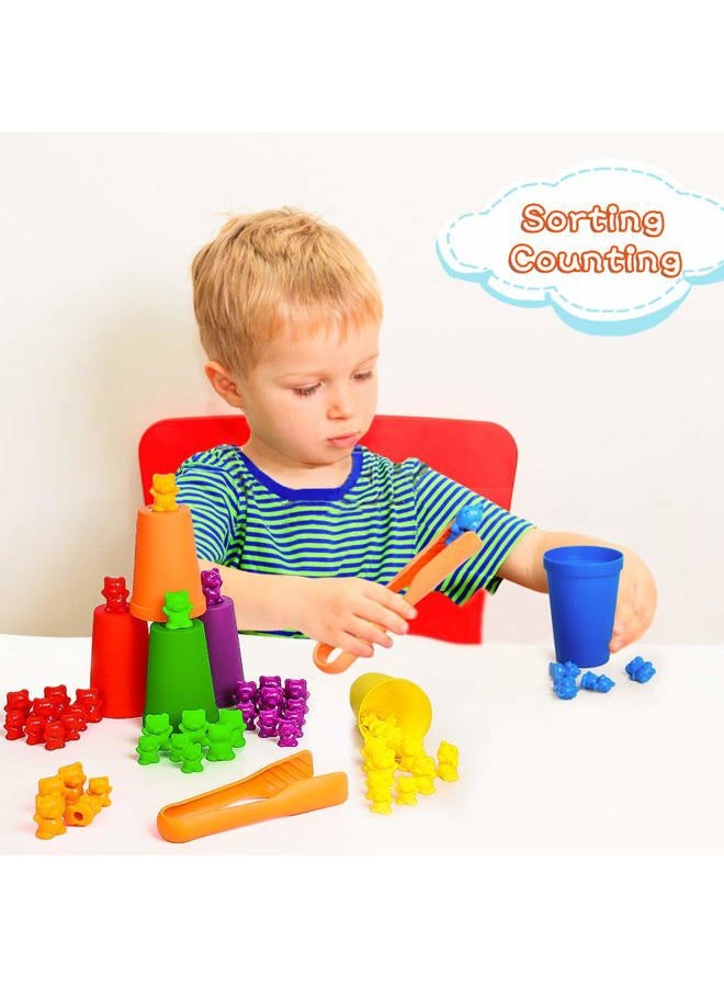 Bmag Counting Bears with Matching Sorting Cups,Number Colour Recognition STEM Educational Toy for Toddler, Pre-School Learning Toy with 90 Bears,2 Tweezers,11 Activity Cards,1 Storage Box - Image 4
