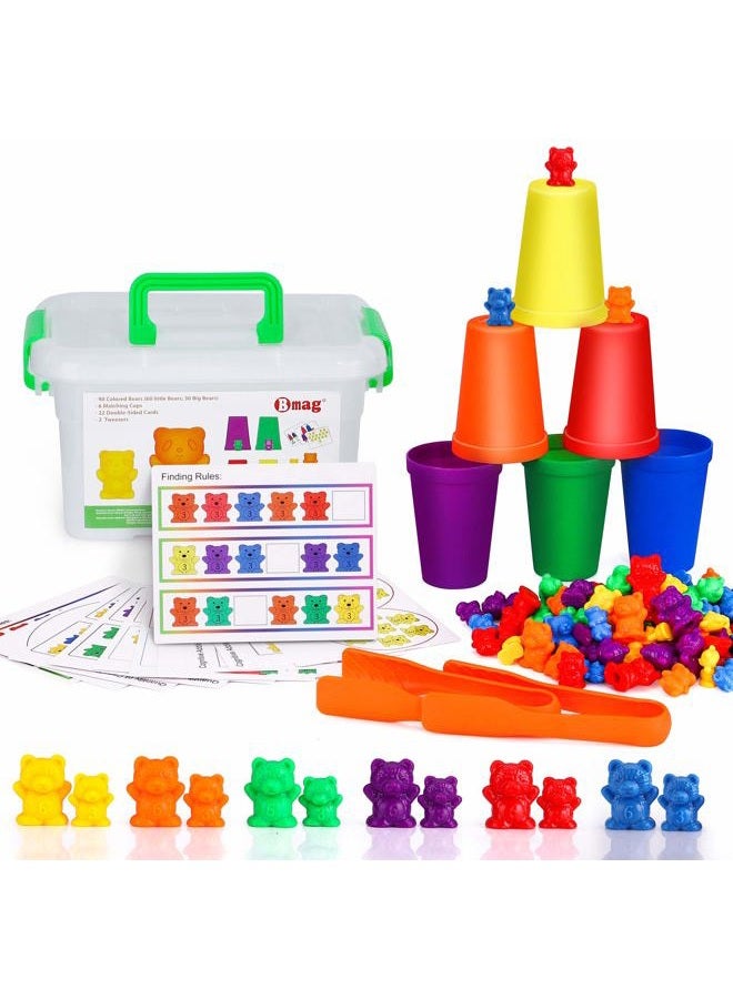 Bmag Counting Bears with Matching Sorting Cups,Number Colour Recognition STEM Educational Toy for Toddler, Pre-School Learning Toy with 90 Bears,2 Tweezers,11 Activity Cards,1 Storage Box - Image 1