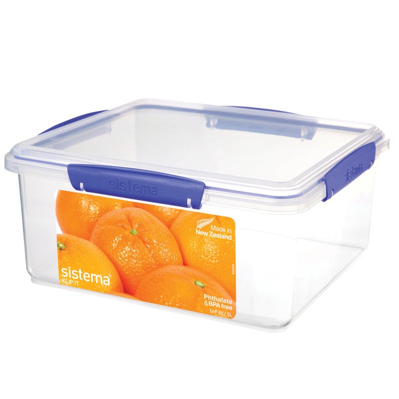 Sistema KLIP IT Food Storage Container 5 L Airtight Stackable BPAFree Clear with Blue Clips