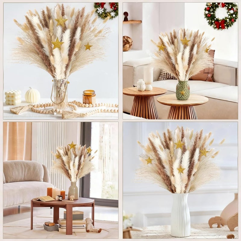 ROROUNE 100 Pcs Dried Pampas Grass Decor - 4 Various Natural Pampas Grass Contains Bunny Tails Dried Flowers, Reed Grass Bouquet for Wedding Boho Flowers Home Party Table Rustic Farmhouse Decor (17 inch) - Image 5