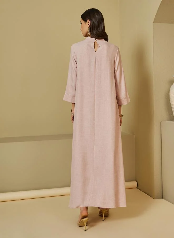 Styli Styli High Neck Lace Details Front Jalabiya