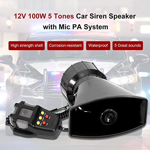 Partol Car Siren Horn 5 Tone Vehicle Siren Speaker with Mic PA Speaker System 100W Emergency Sound Amplifier with Microphone - Image 2