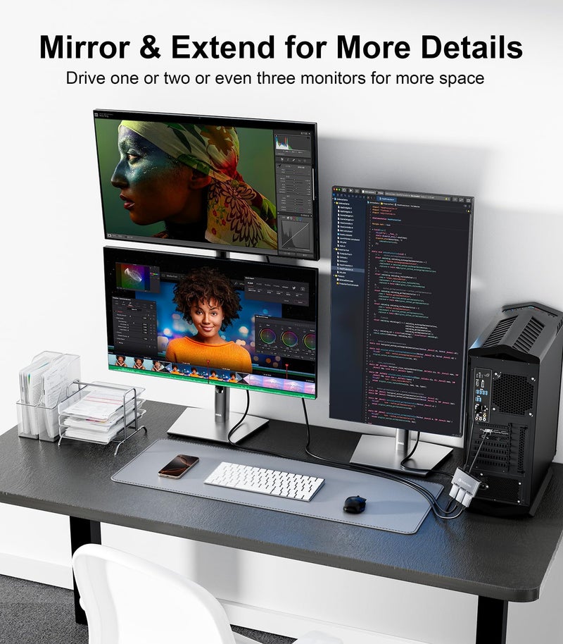 Reborn DisplayPort Splitter for 3 Monitors Adapter 4K@60Hz DP Splitter Extended Display 1 in 3 Out MST Hub for Multiple Monitor Compatible with PC,NVIDIA/AMD Graphic Card - Image 4