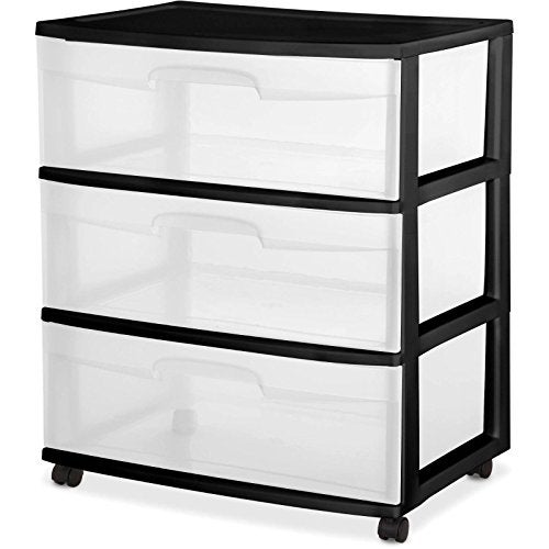 ArgustZa 3 Drawer Wide Cart Black Storage Plastic