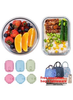 Daily Use Lunch Box/preservation Box Rice Box Microwavable Leakproof Durable Plastic Food Storage Container-Specifications:Round 660+[No Grid] Length 680ml+bag+tableware-Color:Star Sea Blue