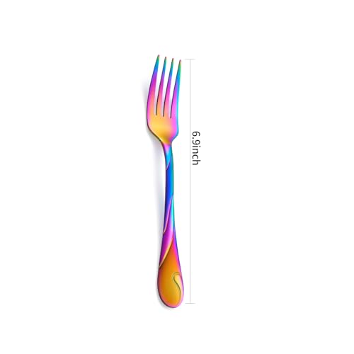 Seeshine Rainbow Salad Fork Set, 6.9-inch Stainless Steel Dessert Forks, 6-Piece Shiny Metal Small Cake Fork, Iridescent Silverware Set, Dishwasher Safe - Image 2