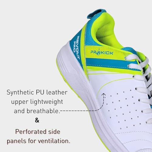 Prokick Revolt Pro Spike Cricket Shoes | Lightweight & Durable | Metal Spikes for Superior Grip | Ideal for Batting, Bowling & Fielding White/SEA Green/Lime Yellow-7 UK - Image 4