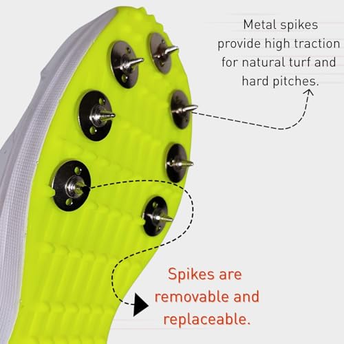 Prokick Revolt Pro Spike Cricket Shoes | Lightweight & Durable | Metal Spikes for Superior Grip | Ideal for Batting, Bowling & Fielding White/SEA Green/Lime Yellow-7 UK - Image 5