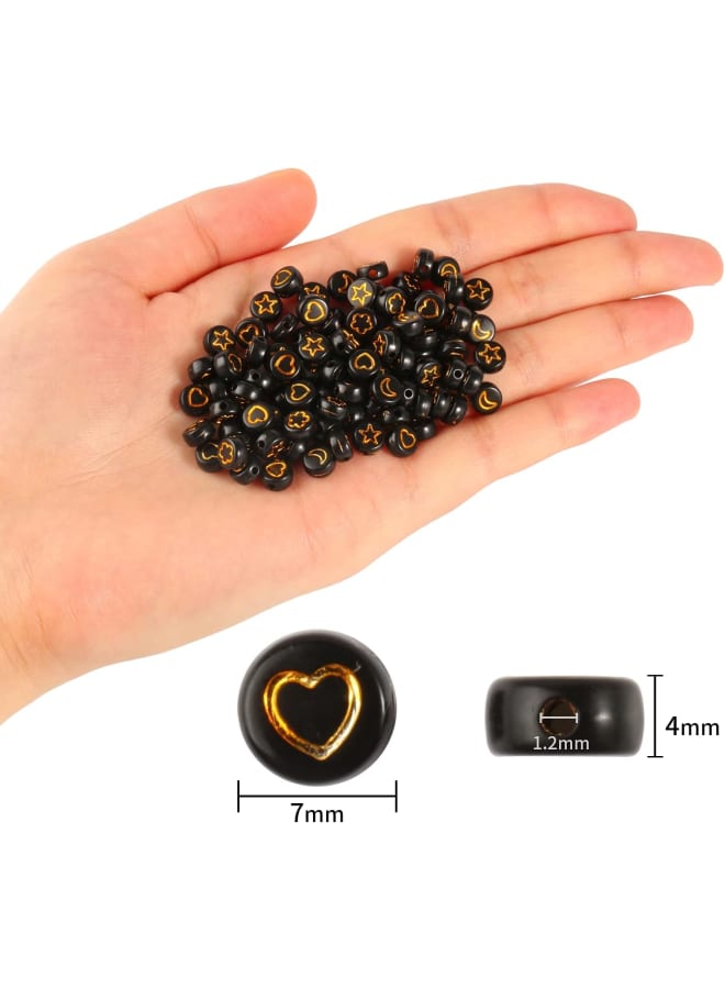 1000pcs Black Round Acrylic Beads 4x7mm Gold Moon& Heart& Star& Flower Mixed Pattern Beads for Jewelry Making and DIY Bracelets - Image 2