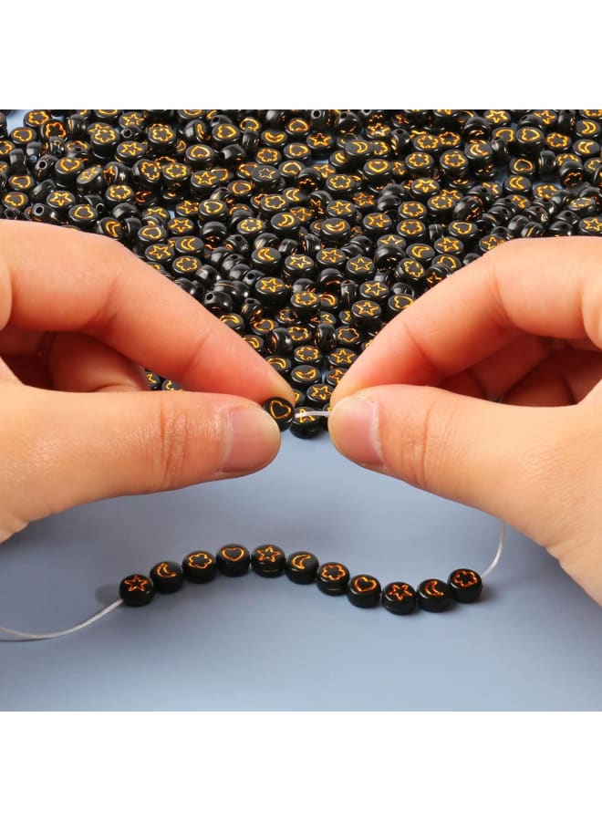 1000pcs Black Round Acrylic Beads 4x7mm Gold Moon& Heart& Star& Flower Mixed Pattern Beads for Jewelry Making and DIY Bracelets - Image 4