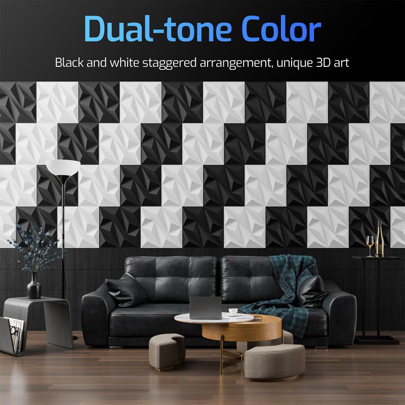 ZELMINE 3D Wall Panels Black 16 Pack (Covers 15.5 Sq.Ft), 12" x 12" Diamond Texture Premium PVC Wall Tiles for Interior Decor, Waterproof & Paintable Accent Paneling for Gaming Room, Living Room - Image 5