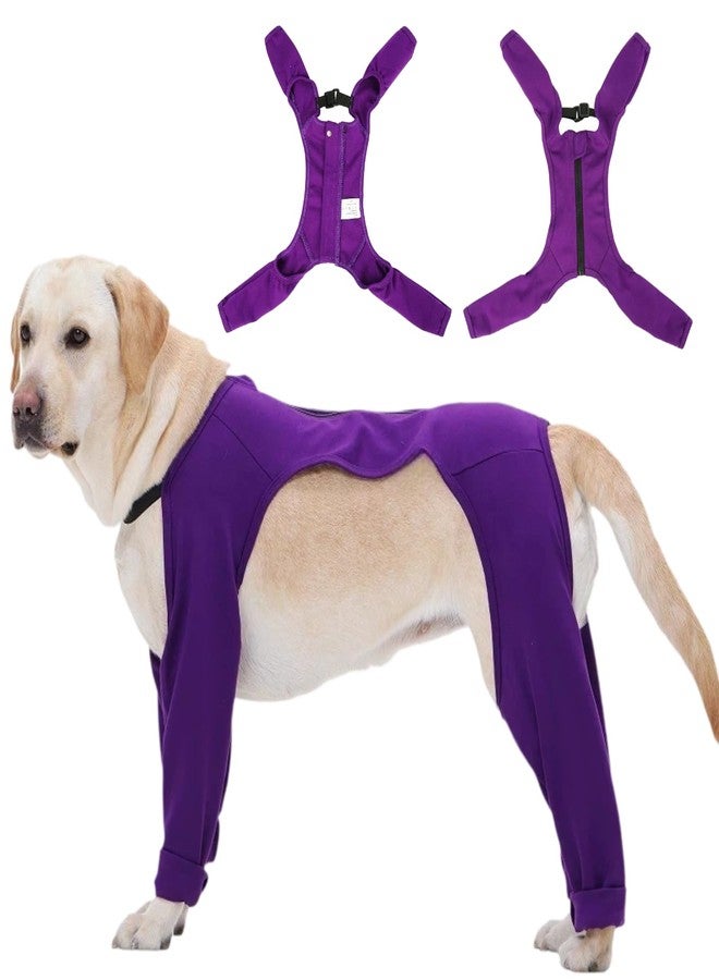 T'CHAQUE 4-Leg Dog Surgery Recovery Suit & Outdoor Dust Pants, Cooling Touch Surgical Suit for Dogs, Lick Sleeve for Dogs Rear Leg to Stop Licking, Medium Breeds Dog Post Onesie for Front & Back Leg, Purple, L - Image 1