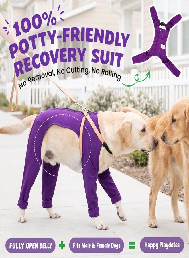 T'CHAQUE 4-Leg Dog Surgery Recovery Suit & Outdoor Dust Pants, Cooling Touch Surgical Suit for Dogs, Lick Sleeve for Dogs Rear Leg to Stop Licking, Medium Breeds Dog Post Onesie for Front & Back Leg, Purple, L - Image 3
