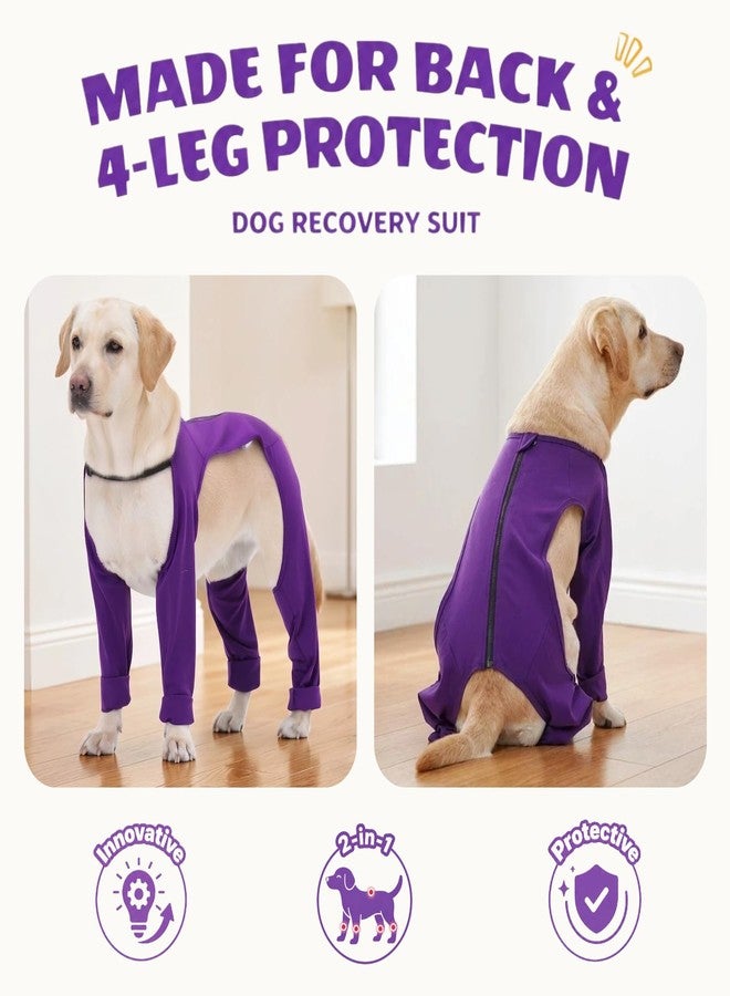 T'CHAQUE 4-Leg Dog Surgery Recovery Suit & Outdoor Dust Pants, Cooling Touch Surgical Suit for Dogs, Lick Sleeve for Dogs Rear Leg to Stop Licking, Medium Breeds Dog Post Onesie for Front & Back Leg, Purple, L - Image 2