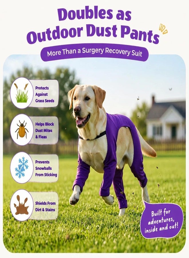 T'CHAQUE 4-Leg Dog Surgery Recovery Suit & Outdoor Dust Pants, Cooling Touch Surgical Suit for Dogs, Lick Sleeve for Dogs Rear Leg to Stop Licking, Medium Breeds Dog Post Onesie for Front & Back Leg, Purple, L - Image 5