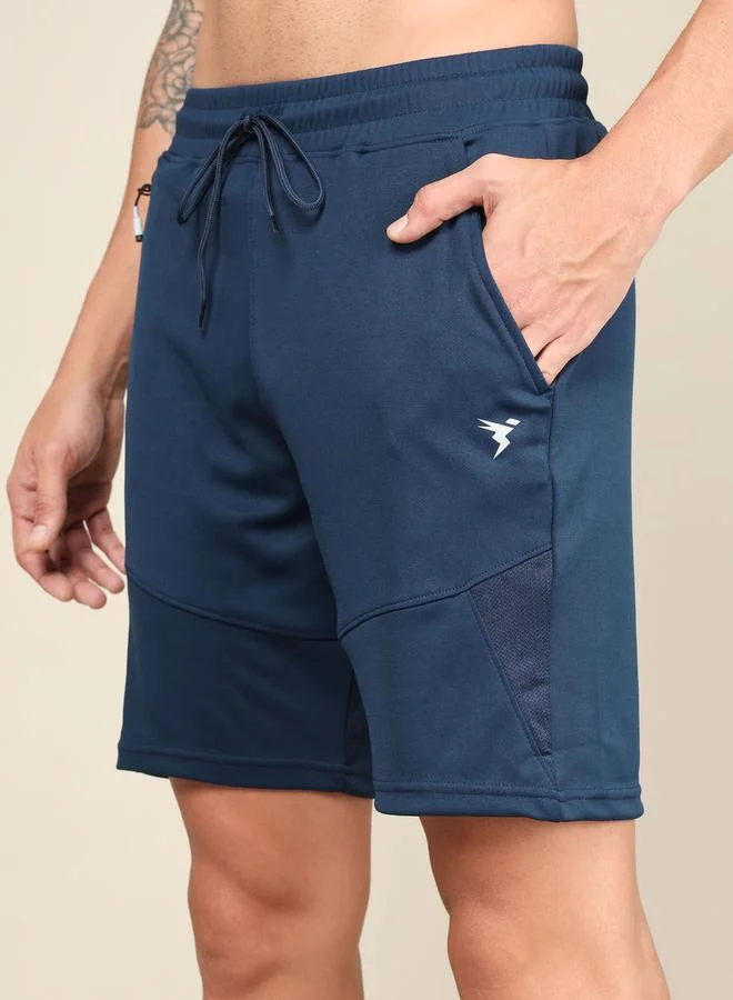 Technosport Solid Slim Fit Logo Detail Shorts by Styli
