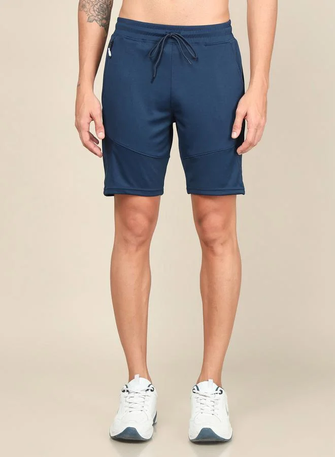 Technosport Solid Slim Fit Logo Detail Shorts by Styli