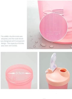 SYOSI Sports Water Bottle, BPA-Free Protein Shaker Cup, Dishwasher Safe Sports Supplements Shakers, Multi-Function Leakproof Durable Shake Blender Cup with Snap-Fasten Cap, 400 Ml Capacity, Pink  - Image 3