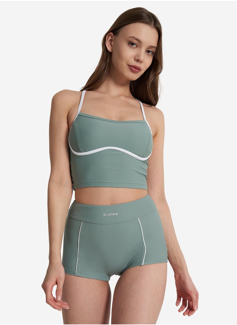 Joss Joss Women's Green/White Swimming Trunks – Creora Highclo Fiber for Chlorine Resistance, UPF 50+ UV Protection, Comfortable Fit for Active Women  - Image 1