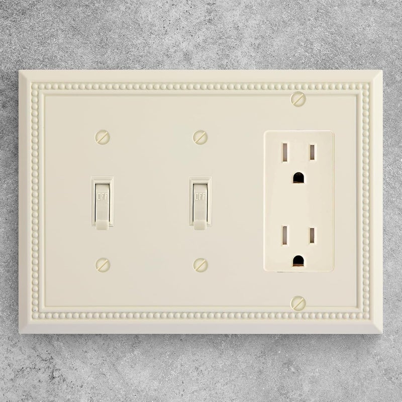 Henne Bery Sunken Pearls Heavy Duty Decorative Wall Plate Switch Plate Outlet Cover (Double Toggle/Single Decorator, Light Almond) - Image 4