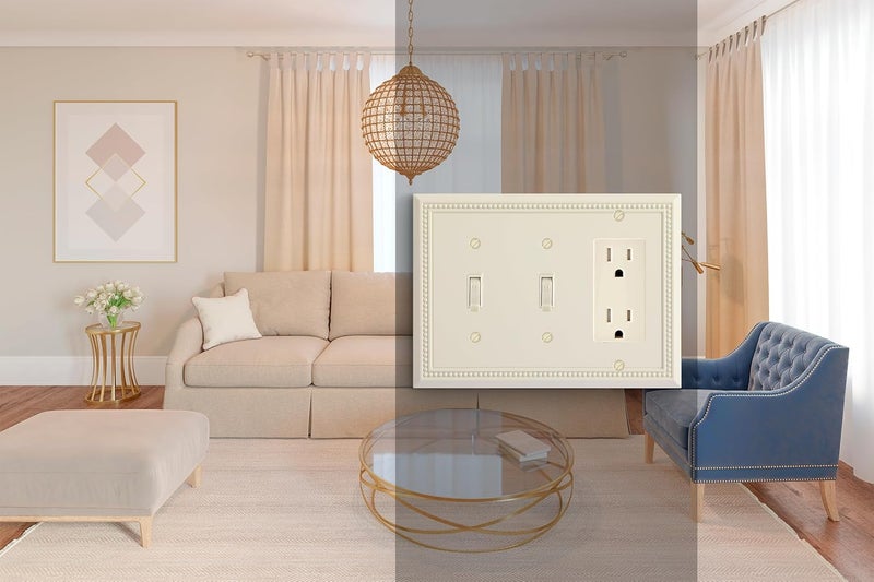 Henne Bery Sunken Pearls Heavy Duty Decorative Wall Plate Switch Plate Outlet Cover (Double Toggle/Single Decorator, Light Almond) - Image 5