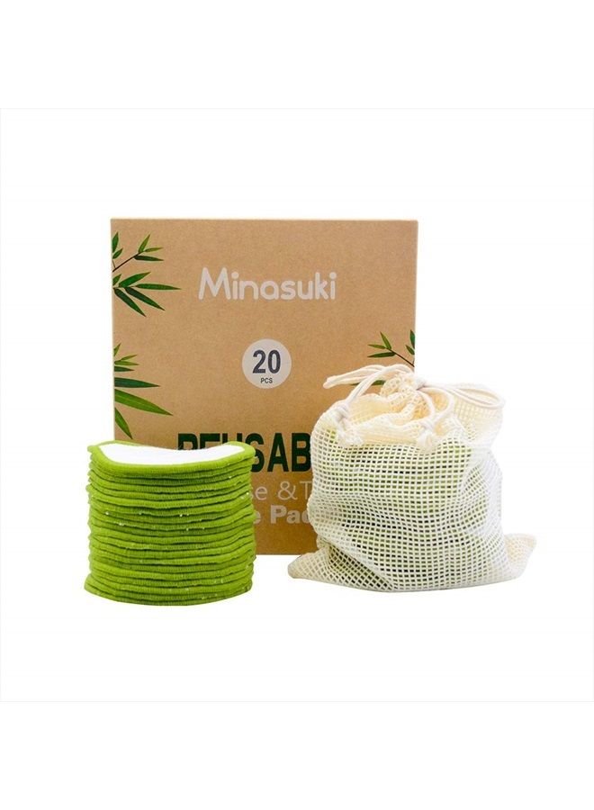 Minasuki 20 Pack Reusable Makeup Remover Pads - Bamboo Reusable Cotton Rounds for Toner, Washable Eco-Friendly Pads for All Skin Types with Cotton Laundry Bag - Image 1