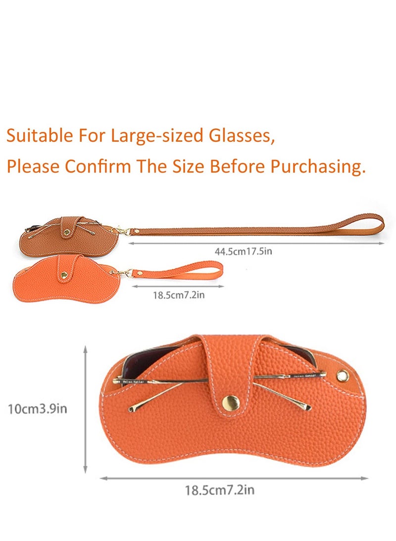 Soft Leather Sunglasses Case, Leather Glasses Case,  Portable Glasses Pouch, for Outdoor Carrying Organizer Eyeglass Bags, with Wrist Strap - Image 2