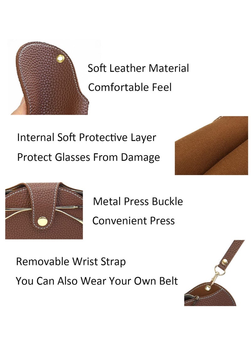 Soft Leather Sunglasses Case, Leather Glasses Case,  Portable Glasses Pouch, for Outdoor Carrying Organizer Eyeglass Bags, with Wrist Strap - Image 3