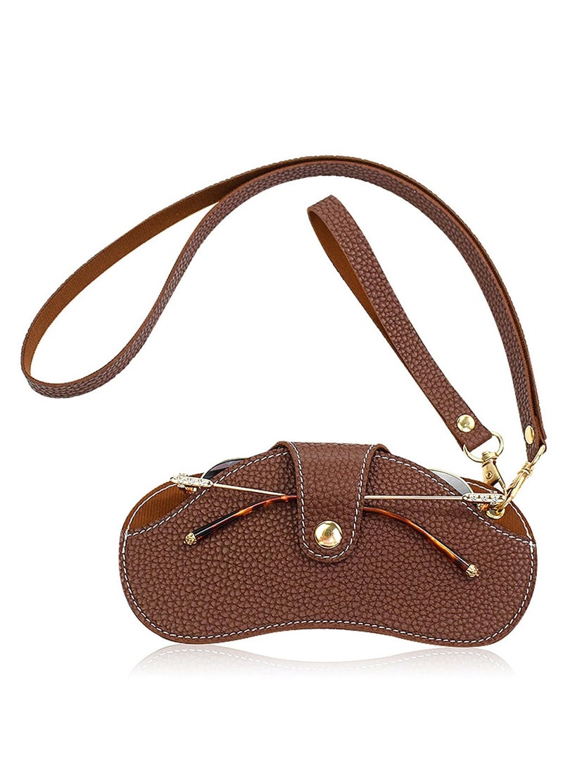 Soft Leather Sunglasses Case, Leather Glasses Case,  Portable Glasses Pouch, for Outdoor Carrying Organizer Eyeglass Bags, with Wrist Strap - Image 1