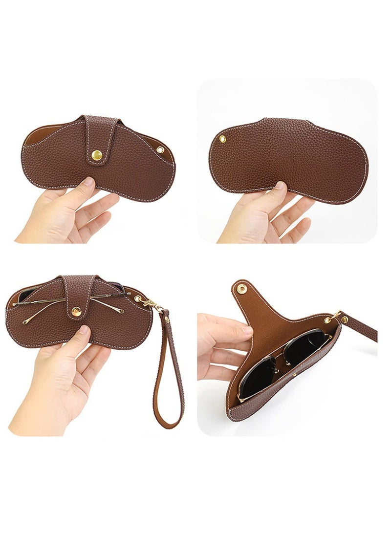 Soft Leather Sunglasses Case, Leather Glasses Case,  Portable Glasses Pouch, for Outdoor Carrying Organizer Eyeglass Bags, with Wrist Strap - Image 4