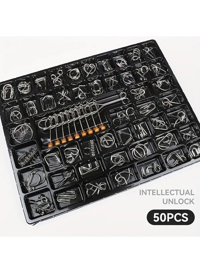 50 Pieces Unlocked Puzzle Toys Set Luban Lock Kongming Lock Nine Rings Puzzle Gift - Image 1