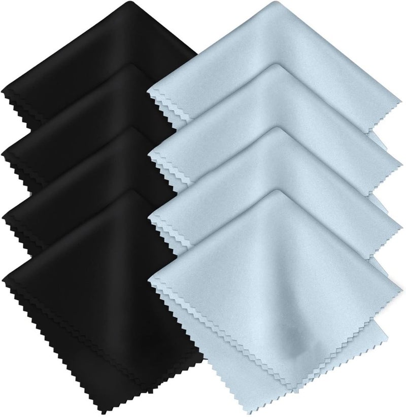 DreamAug 8-pack premium microfiber cleaning cloths — ultra-soft, streak-free, lint-free, suitable for glasses, screens, cameras, mobile phones, and televisions (black/light blue, 6 inches × 7 inches) - Image 1