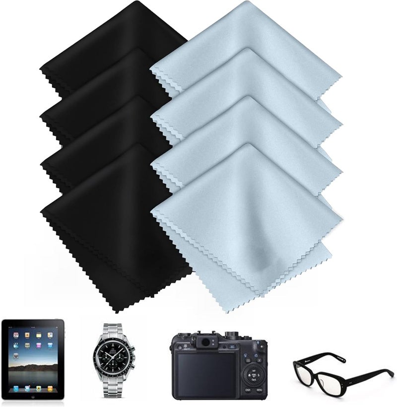 DreamAug 8-pack premium microfiber cleaning cloths — ultra-soft, streak-free, lint-free, suitable for glasses, screens, cameras, mobile phones, and televisions (black/light blue, 6 inches × 7 inches) - Image 3