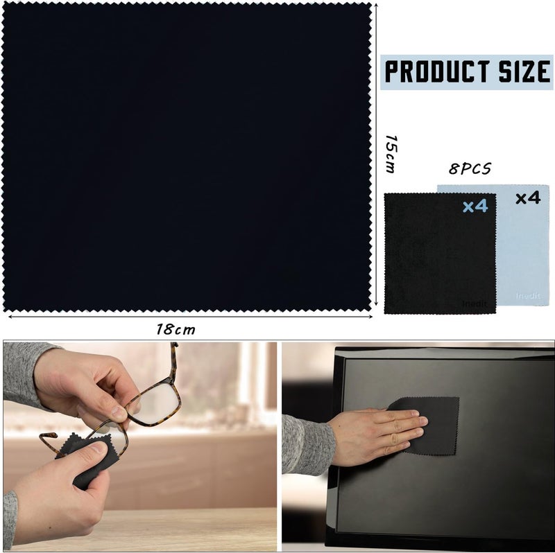 DreamAug 8-pack premium microfiber cleaning cloths — ultra-soft, streak-free, lint-free, suitable for glasses, screens, cameras, mobile phones, and televisions (black/light blue, 6 inches × 7 inches) - Image 2