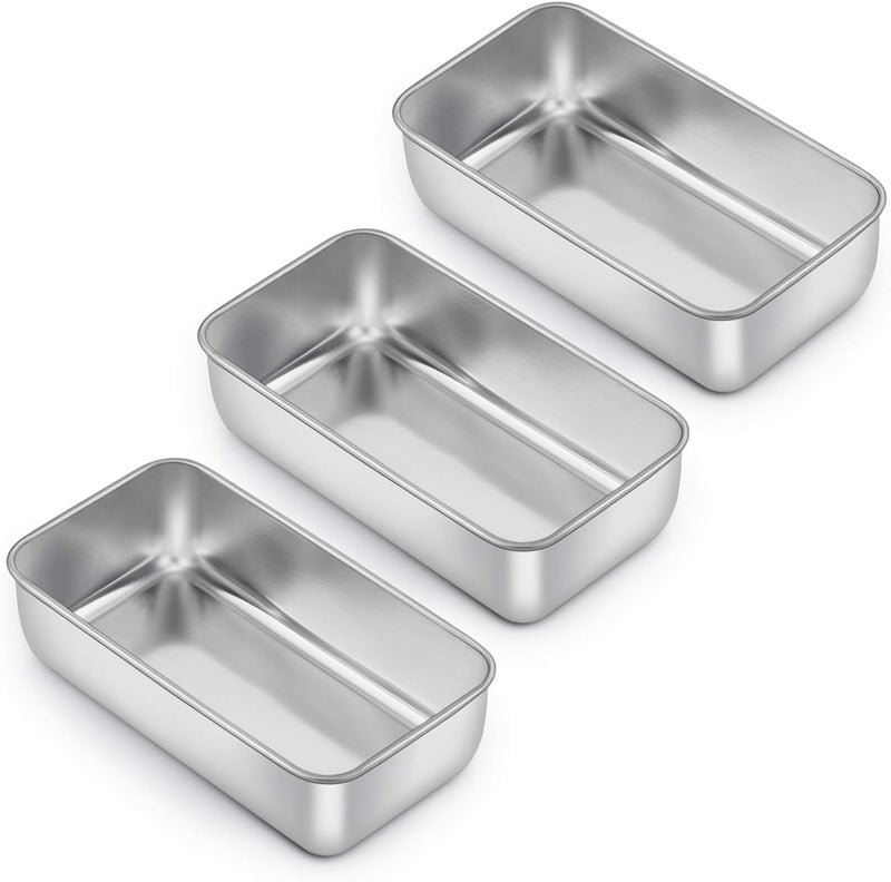 E-far Loaf Pan for Baking Bread, 9 x 5 Inch Stainless Steel Baking Loaf Pans, Metal Bakeware for Bread Meatloaf Cake Brownies, Healthy & Non Toxic, Easy Release & Dishwasher Safe - Set of 3 - Image 1