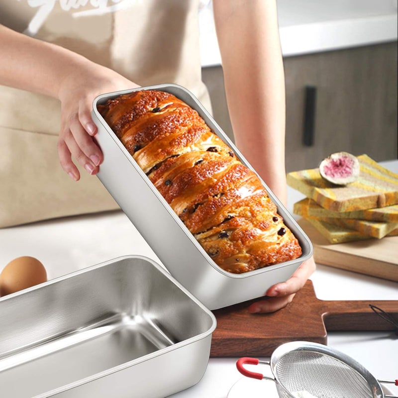 E-far Loaf Pan for Baking Bread, 9 x 5 Inch Stainless Steel Baking Loaf Pans, Metal Bakeware for Bread Meatloaf Cake Brownies, Healthy & Non Toxic, Easy Release & Dishwasher Safe - Set of 3 - Image 5