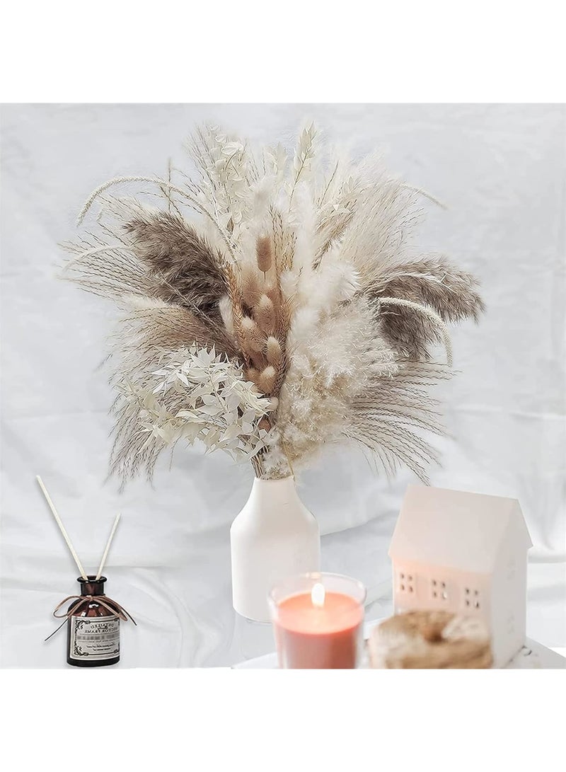 SOLARAE نبات البامباس المجفف الطبيعي، ديكور بوهيمي، عشب أبيض رقيق، ذيل أرنب كبير، ساق قمح مزخرف، ريش إيطالي روسكوس، باقة زهور سوليداجو جولدنرود (الأسلوب 1) - Image 1